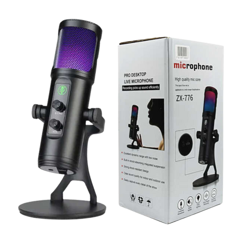 Micrófono de Estudio Profesional USB con Luz RGB para PC Zx-776